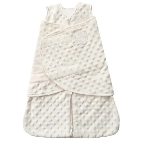 HALO Sleepsack Swaddle, 3-Way Adjustable Swaddle Blanket, TOG 3.0, Velboa Plush Dots, Cream, Newborn, 0-3 Months