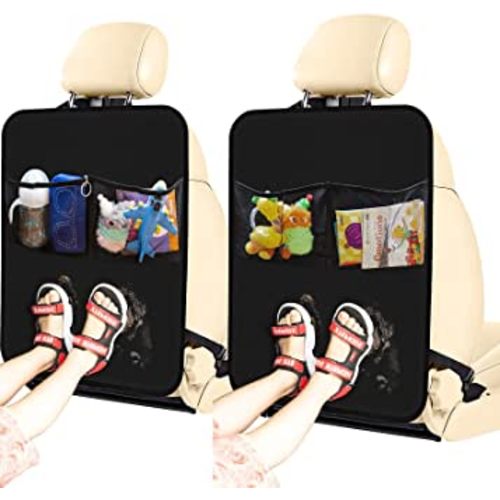 Kick Mats with Organizer - 2 Pack Backseat Protector Seat Covers for Your Car, SUV, Minivan or Truck Seats - Vehicle Back Seat Kids Safety Accessories - Universal Fit Automotive Interior Protectors