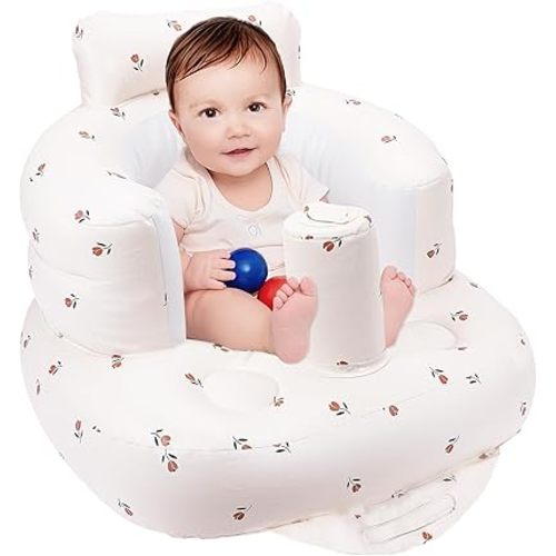 Inflatable Sit Up Chair for Baby 3-6 Months, Inflatable Baby Seat with Built in Pump, Baby Floor Seats for Sitting Up- Tulip