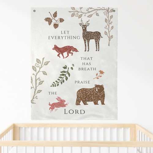 Bible Verse Woodland Nursery Tapestry Banner for Playroom Christian Scripture Wall Hanging for Kids Room Decor Baby Shower Gift