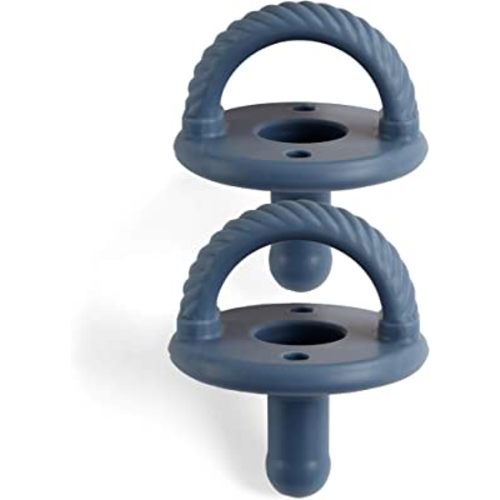 Itzy Ritzy Silicone Pacifiers for Newborn - Sweetie Soother Pacifiers Feature Collapsible Handle & Two Air Holes for Added Safety; For Ages Newborn and Up, Set of 2 in Nautical Navy