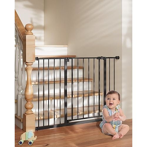 InnoTruth 28.9-45.3" Baby Gate for Stairs, 30" Tall Dog Gate for the House, One-Hand Opening, Baby Essential New Parents Puppy Door,Easy Install Dual Lock Dog Gate for Doorways, Kitchen, Bedroom,Black