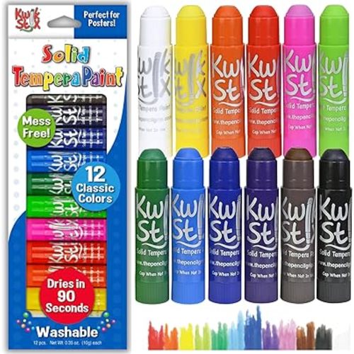 Kwik Stix Solid Tempera Paint Sticks, 12 Colors, Washable Paint Sticks for Kids, Super Quick Drying, Non-Toxic, Allergen Free, Comes in Classic Rainbow Colors, Ideal for Kids and Toddlers