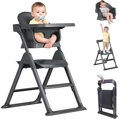 6 in 1 Convertible Baby HighChairs & Step Stool, Foldable High Chairs for Babies and Toddlers, Portable Booster Seat for Dining, Folding Toddler Tower for Kitchen