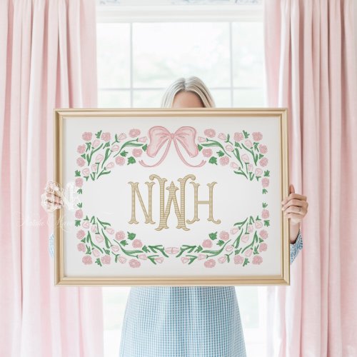 Pink Floral Nursery Monogram Art | Nursery Wall Art | Floral Nursery Decor Grandmillenial | Printable