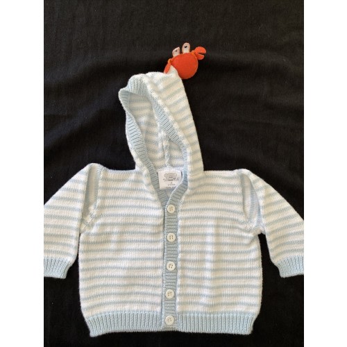 Victoria Kids Blue/White Striped Hooded Peruvian Cotton Cardigan -6-12 Months
