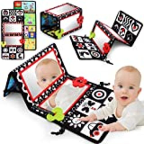 beetoy Tummy Time Baby Mirror Toys with Black and White Pattern, High Contrast 3D Activity Play Crinkle Toys Baby Mirror for Newborn 0 3 6 Months