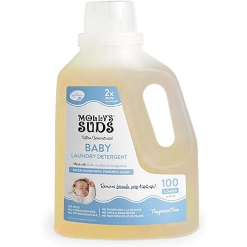 Molly's Suds Baby Liquid Laundry Detergent | Removes Formula, Poop & Spit-Up Stains | Extra Gentle on Newborn Skin (Fragrance Free, 100 Loads)