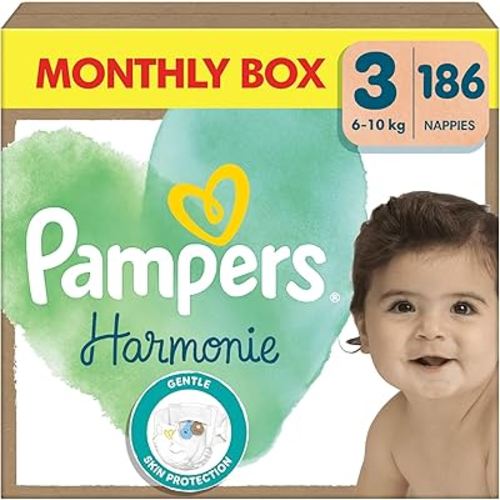 Pampers Harmonie Nappies Size 3, 186 Nappies, 6kg-10kg, Monthly Pack, Gentle Skin Protection with 100 Percent Pampers Protection : Amazon.co.uk: Baby Product