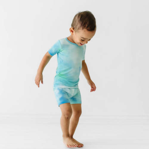 Tidepool Watercolor Two-Piece Short Sleeve & Shorts Pajama Set
