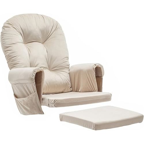 Paddie Glider Rocker Replacement Cushions Velvet with Storage, Rocking Chair Cushion Set with Ties, 5PCS, Beige