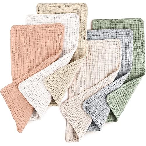 Konssy Muslin Baby Burp Cloths Sets for Unisex- 6 Pack Large 100% Cotton Burping Clothes for Newborn,Baby Girls and Boys
