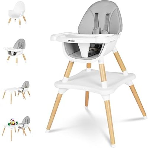 Gofirst 6 in 1 Baby High Chair,Convertible Wooden High Chairs for Babies and Toddlers,Infant Dining Booster Seat,Building Block Table/Baby Highchair 4-Position Removable Baby Feeding Chair