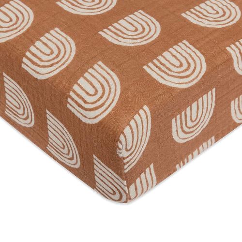 Babyletto 100% Organic Cotton Crib Sheet, GOTS-Certified, Fitted 360°, Ultra-Soft and Breathable Muslin - Terracotta Rainbow
