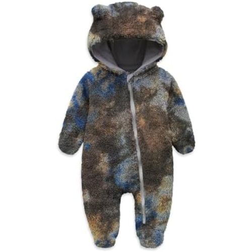 Jimonda Baby Tie Dye Snowsuit Winter Fleece Jumpsuit 0-18 Months, 100% Polyester Hooded Romper with Bear Ears for Infant