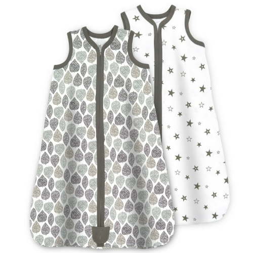 Bublo Baby Sleep Sack, 6-12 Months, Cotton Wearable Blanket, 2 Pack, Grey Leaf