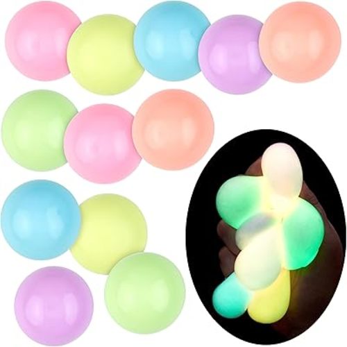 Expressions 12pc Value Pack - Squeeze Balls in Glow in The Dark Colors - Fidget Toy Stress Balls for Adults and Kids - Anxiety Relief Items to Squish, Squeeze, Throw and Stick Fidgets for Kids