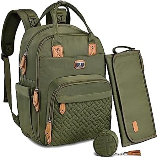 Dikaslon Large Diaper Bag Backpack Unisex for Boys Girls Green
