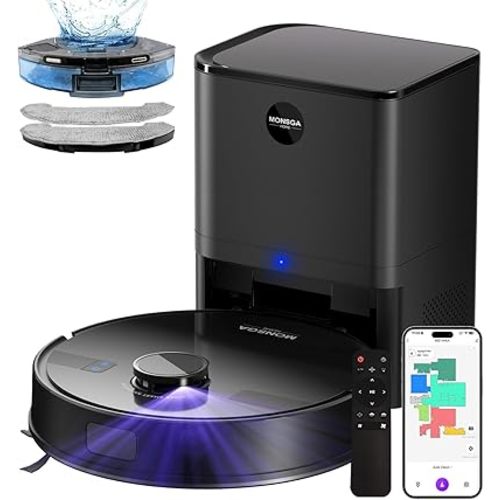 MONSGA Robot Vacuum and Mop Combo, 5000Pa Robotic Vacuum with 3.5L Self Emptying Station, Lidar Navigation Robot Vacuum Cleaner, 180mins Runtime, APP/Remote/Voice Control, for Hard Floors and Carpets