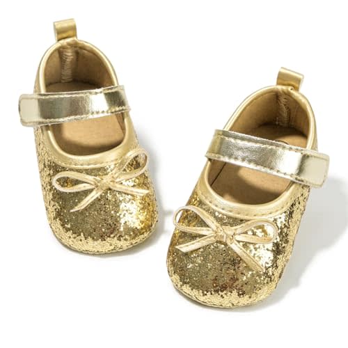 KIDSUN Infant Baby Girls Mary Jane Shoes Non-Slip Rubber Sole Ballet Slippers Princess Dress Wedding Shoes Newborn Crib Shoes First Walkers Shoes