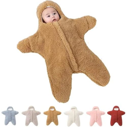 Baby Starfish Onesie, Cute Thick Fleece Wearable Soft Newborn Baby Infant Warm Swaddle Wrap Sleeping Sack