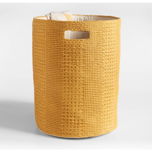 Nella Ochre Yellow Cotton Waffle Weave Kids Hamper with Handles