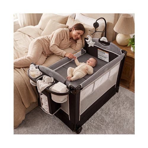 4-in-1 Portable Baby Playard with Bassinet, Changing Table and Storage, Drak Grey