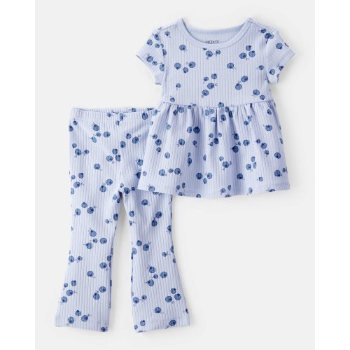 Baby 2-Piece Blueberry Ribbed Tee & Pull-On Pant Set - Blue - Carter's | Carter's