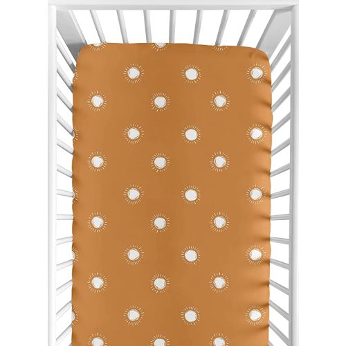 Sweet Jojo Designs Pumpkin Boho Sun Boy or Girl Fitted Crib Sheet Baby or Toddler Bed Nursery - Orange and White Bohemian Celestial Sky Desert Sunshine Outdoors Nature Gender Neutral