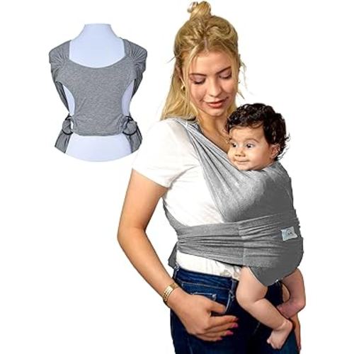 ANGELYCIA- Baby Wrap Carrier, Baby Sling Carrier for Newborn to Toddler, Easy Baby Carrier, Stretchy Soft Breathable Baby Wraps Carrier (Dark Grey- Ringed Style)