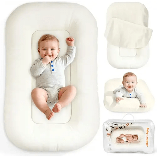 Baby Lounger & Nest for Newborn 0-24 Months, Baby Nest Supervised Breathable Cotton for Newborn, Newborn Essentials Gifts, Breathable Portable Infant Lounnger for Travel and Home(White