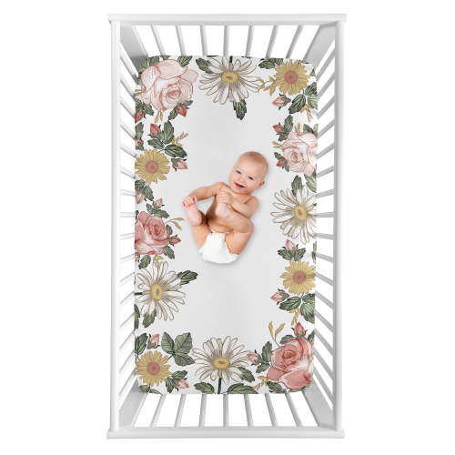 Sweet Jojo Designs Vintage Floral Pink Green and Yellow Photo Op Fitted Crib Sheet