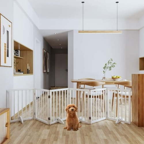 Smuxee Freestanding Dog Gate Foldable Pet Fence with Support Feet White 6 Panel