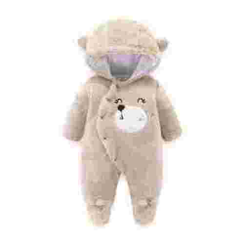 TAIAOJING Winter Coats for Kids with Hoods Toddler Buttons Fuzzy Bear Romper Jumpsuit Jacket for Baby Boys Girls 0-3 Months