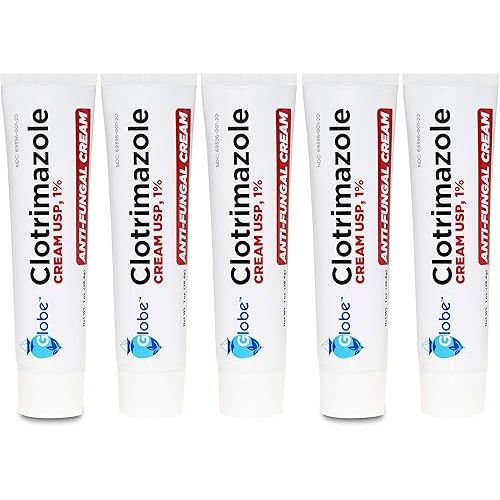 (5 pack) Globe Clotrimazole 1% Cream (1 oz) Relieves the itching, burning, cracking and scaling associated Athletes Foot, Jock Itch, Ringworm and more.