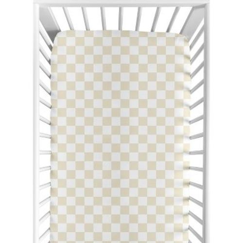 Sweet Jojo Designs Boy, Girl, Unisex/Gender Neutral Baby Fitted Crib Sheet Gingham Checkered Plaid Beige and White