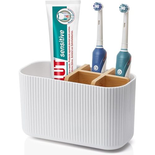 White Toothbrush Holder - Bamboo Toothbrush Holders for Bathrooms Electric Toothbrush Holder Organizer Kids Toothbrush Holders for Bathrooms Countertop