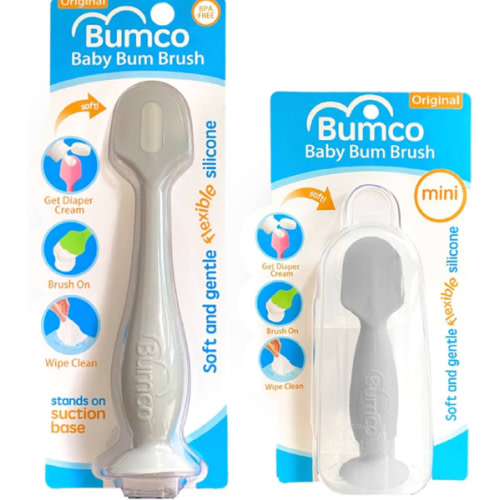 Bumco Baby Bum Brush + Mini Baby Diaper Cream Spatula with Case - BPA-Free Silicone Diaper Spatula, Mom-Invented Butt Paste Applicator (Gray & Gray)