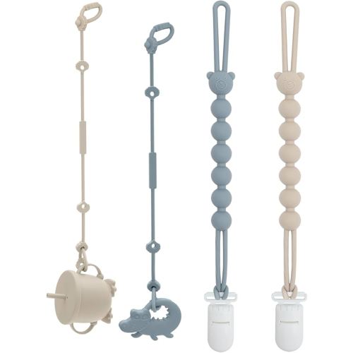 ALVABABY Silicone Strap And Pacifier Clip Holder Smoother Clips for Teether Bottle,Highchairs,Car Seat,Strollers 4 Pack 4GJL14-CA