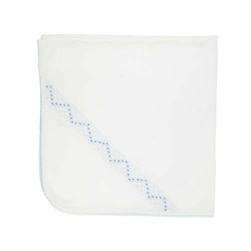 Sweetly Smocked Blessing Blanket - Worth Avenue White with Buckhead Blue