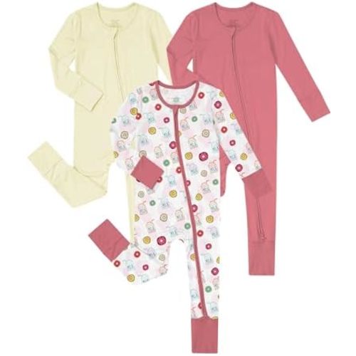 Jimonda Baby Boys Romper Fold-Over Footies and Mitten Pajamas Long Sleeve Sleeper Newborn Girl Footless Clothes 3-Packs