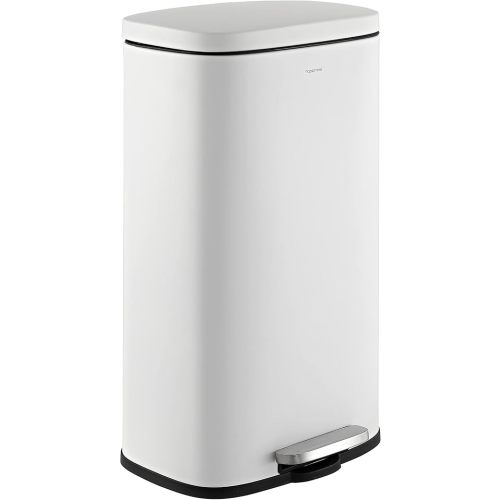 happimess HPM1011C Curtis 8-Gallon Step-Open Trash Can with Soft-Close Lid, Modern, Minimalistic, Fingerprint Proof for Home, Kitchen, Laundry Room, Office, Bedroom, Bathroom, White
