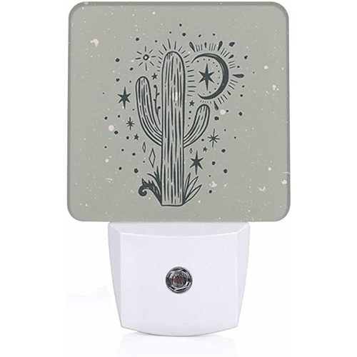 LED Night Light,Wild Cactus Desert Arizona Vintage LED Night Light Plug into Wall with Dusk to Dawn Light Sensor White Energy Efficient Nightlight for Bedroom Bathroom Hallway Living Room Kitchen