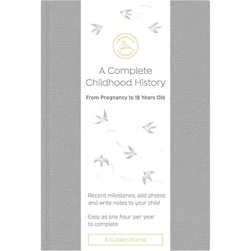 Promptly Journals, A Complete Childhood History: From Pregnancy to 18 Years Old (Grey Tweed, Linen) | Baby Book and Pregnancy Journal | Baby Memory Book