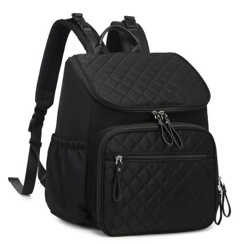 Large Capacity Diaper Bag with Stroller Buckle, Water-Resistant Travel Backpack with Insulated Pockets (Nylon, Black)