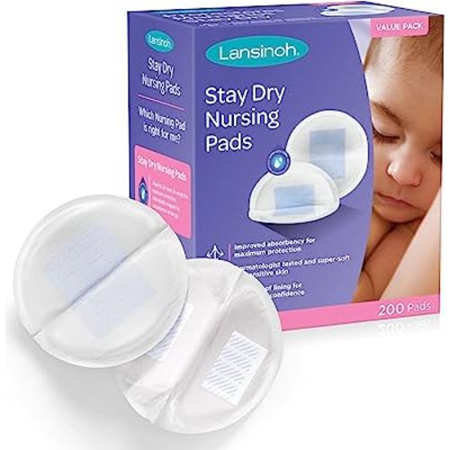 Lansinoh Stay Dry Disposable Nursing Pads for Breastfeeding, 200 Count (Pack of 1)