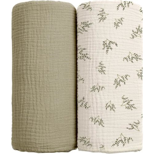 Baby Muslin Swaddle Blankets: Soft Receiving Blanket for Newborn - Cotton Swaddling Blanket for Neutral 2Pack(Leaf Autumn) - Printed
