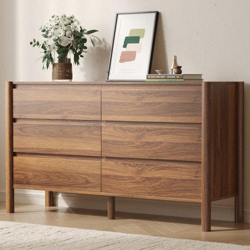 Ebern Designs 6 Drawers Dresser, Solid Wood Double Dresser With Large Storage For Bedroom, Living Room & Reviews | Wayfair