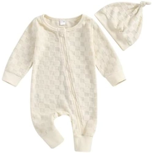 Newborn Coming Home Outfit Boy Girl Baby Romper Jumpsuit with Hat 2 Piece Neutral Baby Clothes