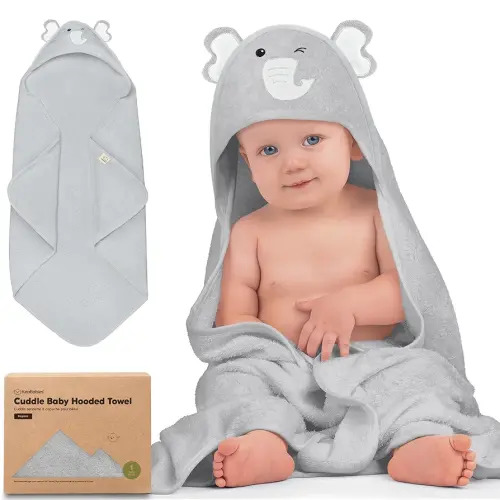 KeaBabies Hooded Baby Towel for Newborn - Viscose Derived from Bamboo Large Baby Bath Towels with Hood for Boys, Girls, Toddler, Extra Absorbent & Soft Newborn Bath Essentials (Elephant)